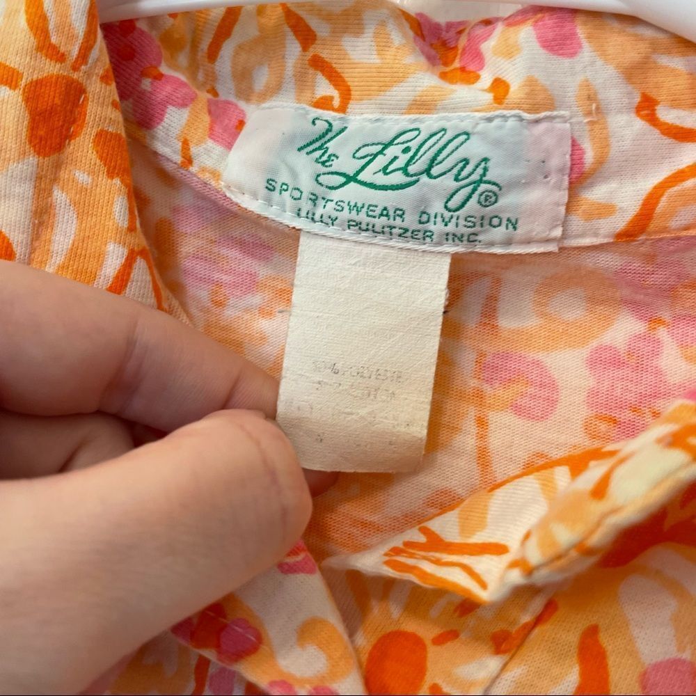 Lilly Pulitzer Vintage “The Lilly” Cotton Knit Polo Peach Octopus Print Retro - Picture 4 of 4